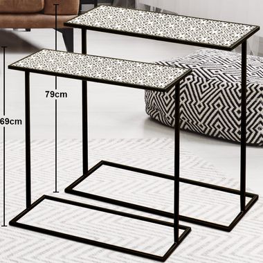 Set of 2 iron side tables in black and white, PAGODE