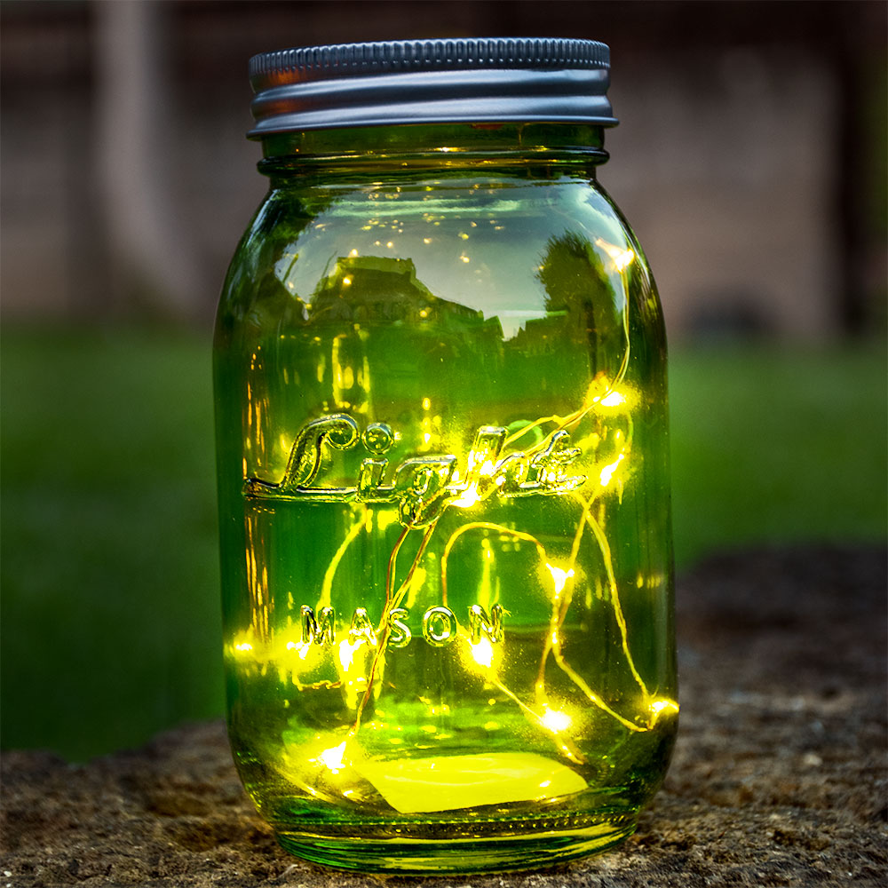 4x LED Glas mit Lichterkette in vier verschiedenen Farben