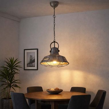 Pendant light, lantern design, silver, D 38 cm
