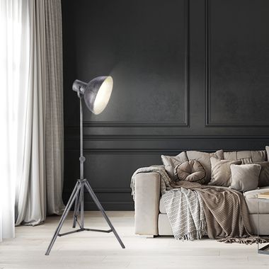 Lampa podłogowa na statywie, żelazna, regulowana wysokość, ruchomy reflektor
