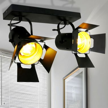 Reflektor sufitowy, lampa studyjna typu spot, czarno-złoty, wysokość 33 cm