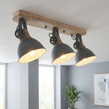 Plafondlamp, hout, verstelbare spot, L 59 cm, GEARWOOD