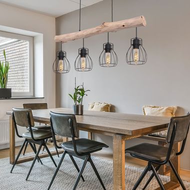 Hängeleuchte, Gitter Design, Holz, H 140 cm, MINA