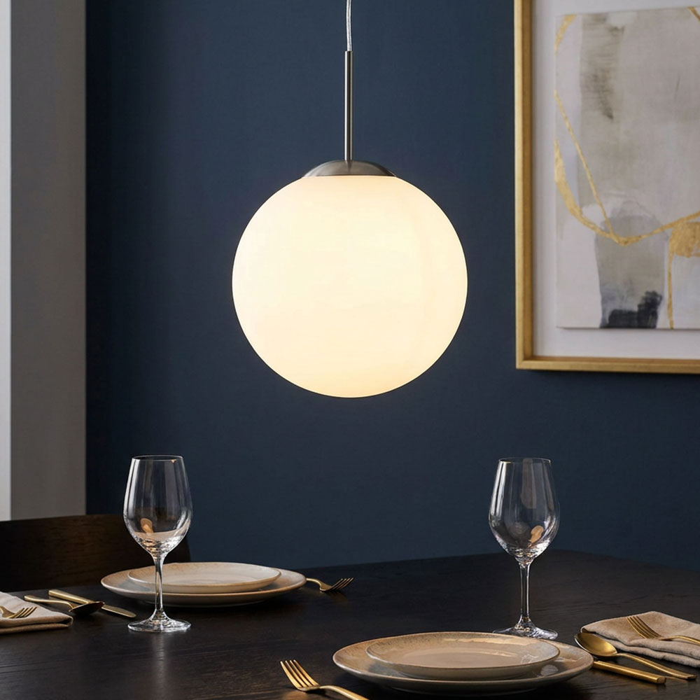 LED Pendelleuchte, Kugel-Design, Glas opal, 25 cm
