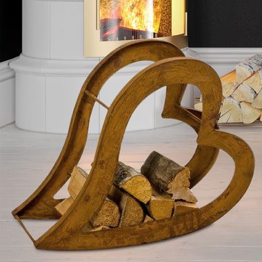 Kaminholzregal, Herz liegend, rostfarben, H 57 cm