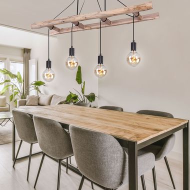 Pendelleuchte, Leiter, natur, Kabel, schwarz, L 115 cm