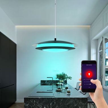 RGB LED hanglamp, staal, zwart wit, Smart Home, CCT