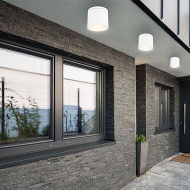 Outdoor ceiling light, aluminum, glass, white, IP44