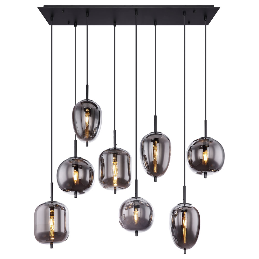 Hängeleuchte, Glas-Metall, schwarz-rauch