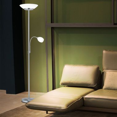 Piantana, punto lettura, braccio flexo, vetro bianco, H 180 cm