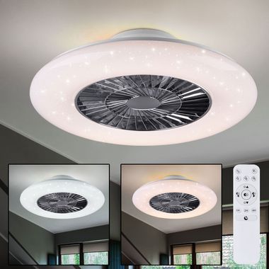 Ventilateur de plafond LED, effet étoilé, télécommande, 75 cm, VISBY
