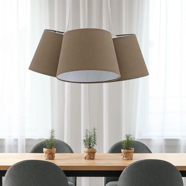 Hängelampe mit drei Textilschirmen, braun, TELA