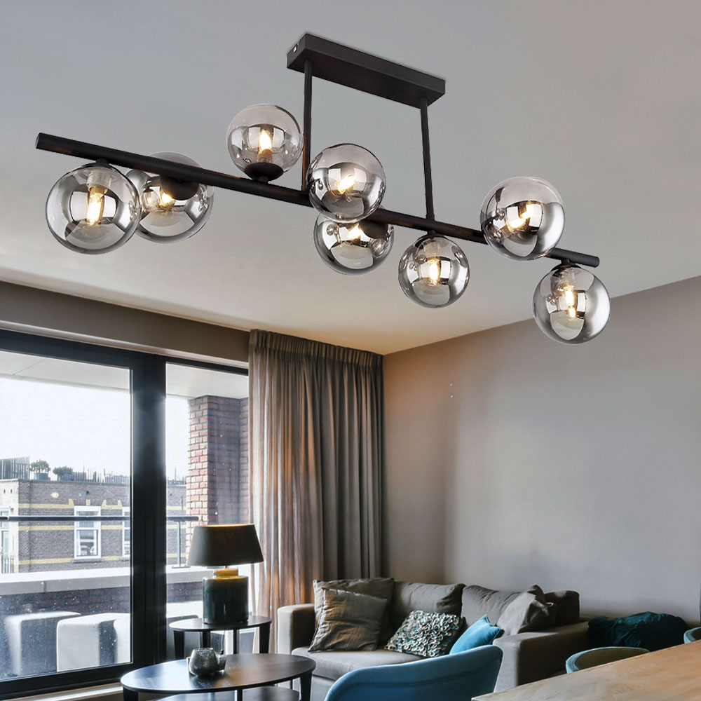 LED Deckenleuchte, Glas Kugel Spots, schwarz, L 86 cm
