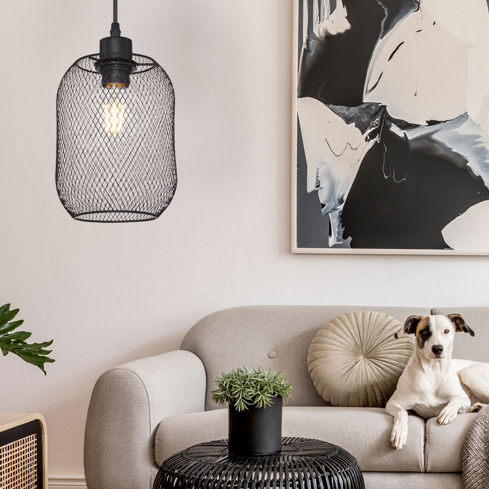 Hängeleuchte, Metall, schwarz matt, PVC Kabel