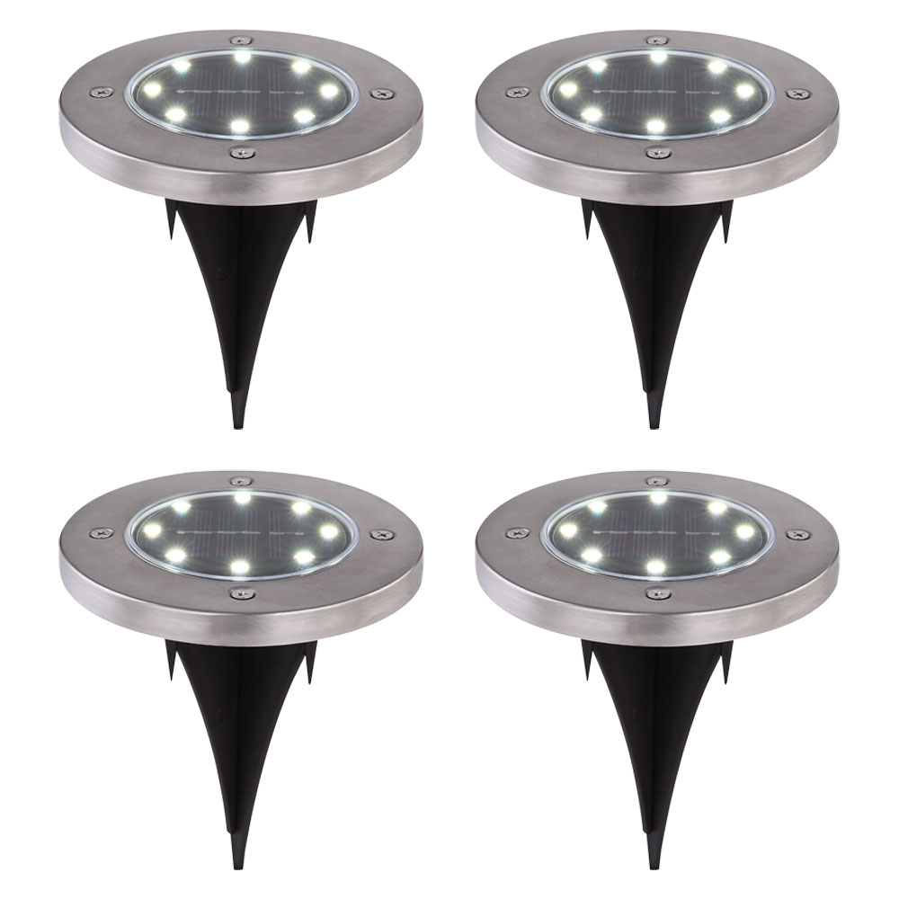 4er Set LED Solar-Steckleuchten, Edelstahl, 13 cm