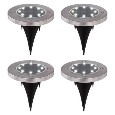 Lot de 4 lampes solaires à LED, acier inoxydable, 13 cm