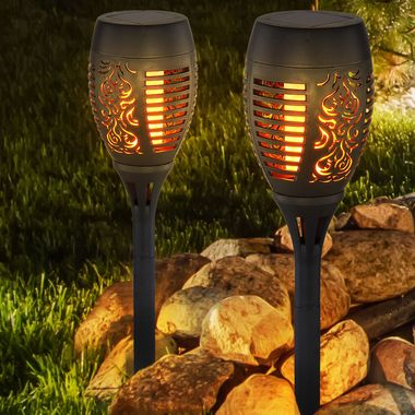 Set of 2 LED solar plug-in lights, black, fire effect, H 50 cm