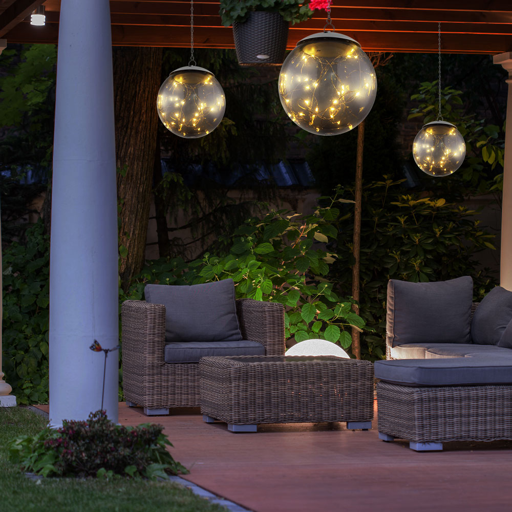 Solar Hängelampe Aus Glas Mit Kette – Wasserdichte Solarlampe Für Garten, Balkon & Terrasse, Warmweiß