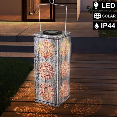 Lampka solarna LED, srebrna, dekor kwiatowy, wys. 26 cm