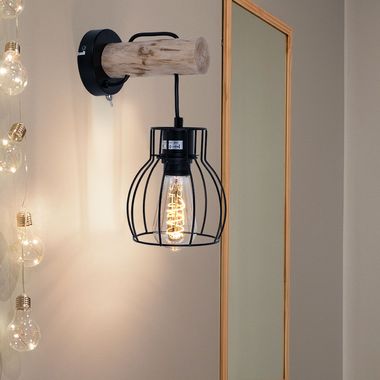 Applique, optique cage, bois, noir, H 30 cm, MINA