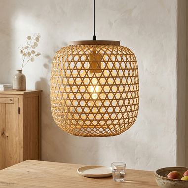 Lampa wisząca, wiklina bambusowa, naturalna, 23 cm