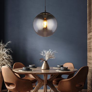 Lampe à suspension, verre, couleur fumée, noir mat, 30 cm, BLAMA