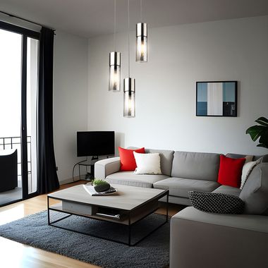 Lampe à suspension, métal, verre fumé, 3 flammes, noir, H 150 cm