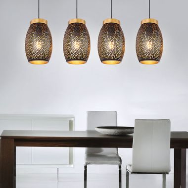 Suspension, 4 flammes, métal, or noir, H 120 cm