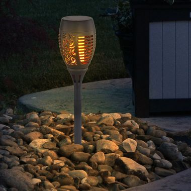 LED Solar Steckleuchte, schwarz, Feuereffekt, H 49,5 cm