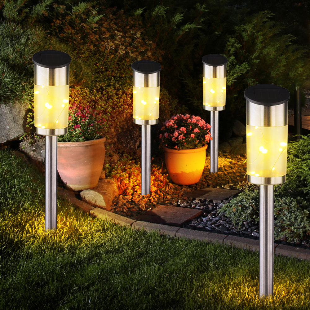 2x LED solar plug-in light, stainless steel, light chain, H 39 cm | ETC Shop: lamps, furniture, technology, household. All from one source