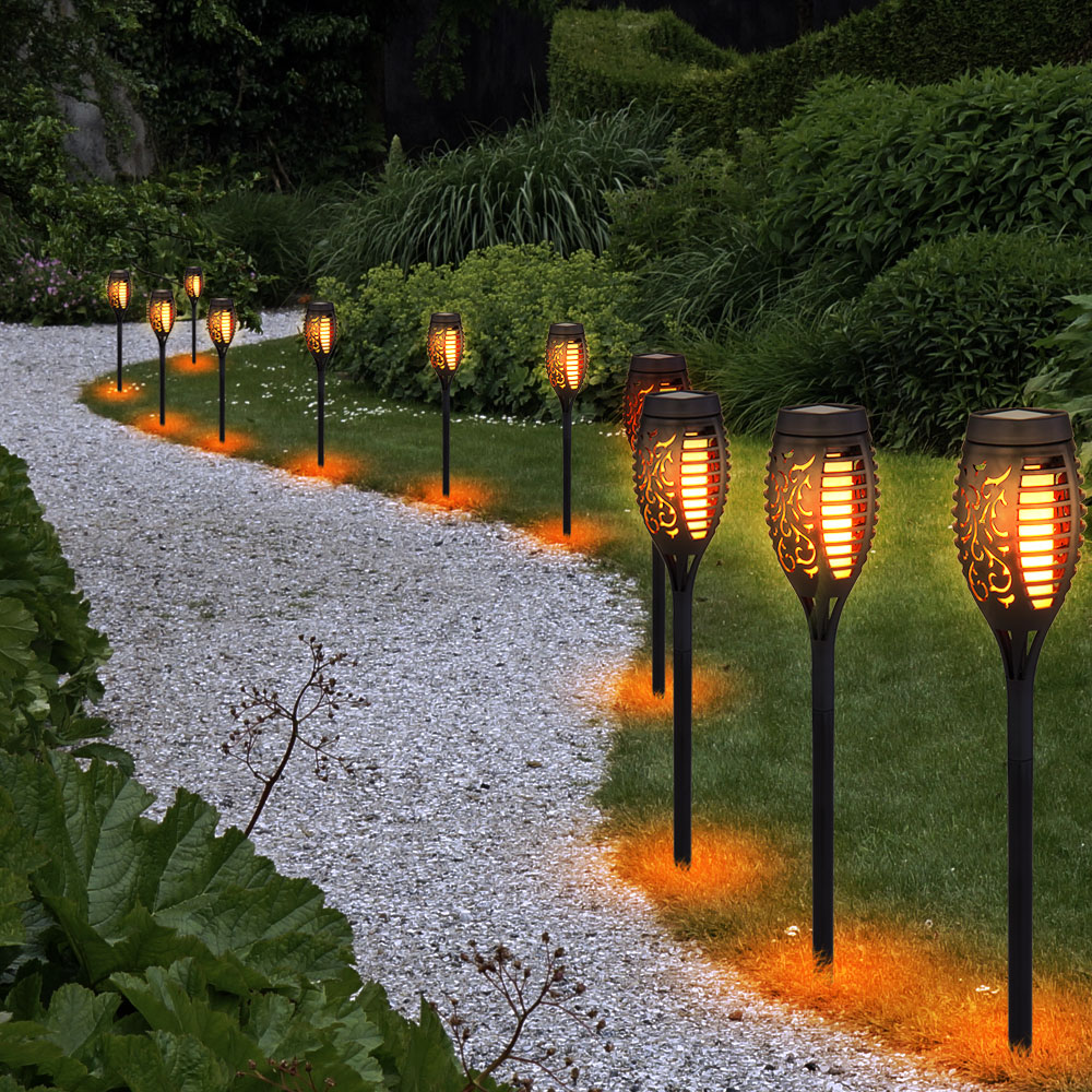 6er Set LED Solar-Steckleuchte, Stanzungen, schwarz, H 49,5 cm