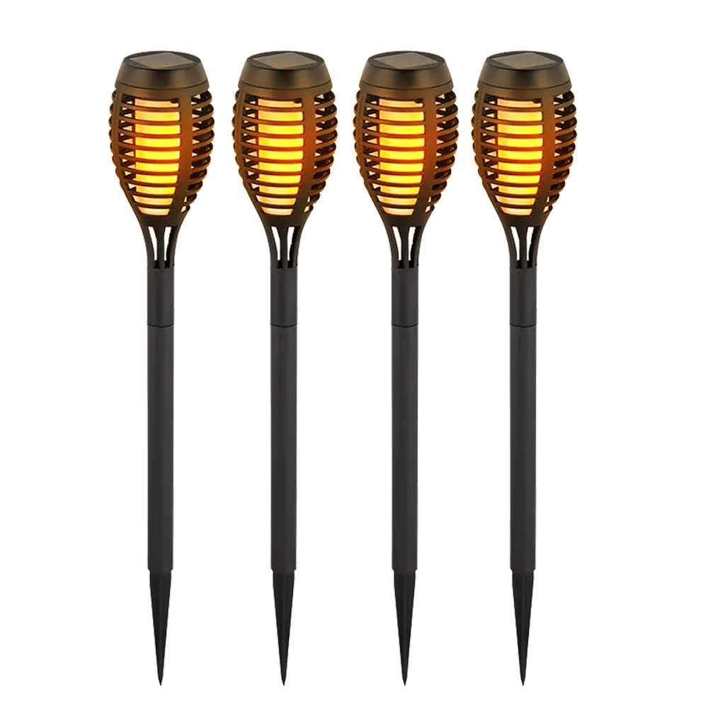 Solar Fackeln Garten 4er Set LED Solar Fackeln – Schwarz, Feuereffekt, IP44, Warmweiß – Für Garten, Terrasse & Balkon – Außenleuchten Mit Akku