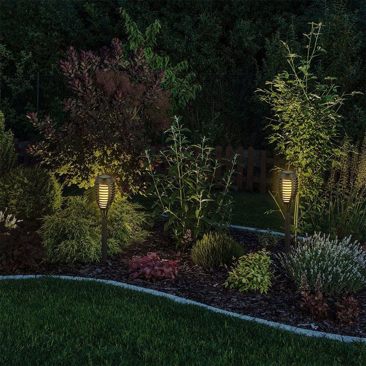4er Set LED Solar-Fackeln – Schwarz, Feuereffekt, IP44, 50 Cm, Für Garten & Terrasse, V-Tac 8689