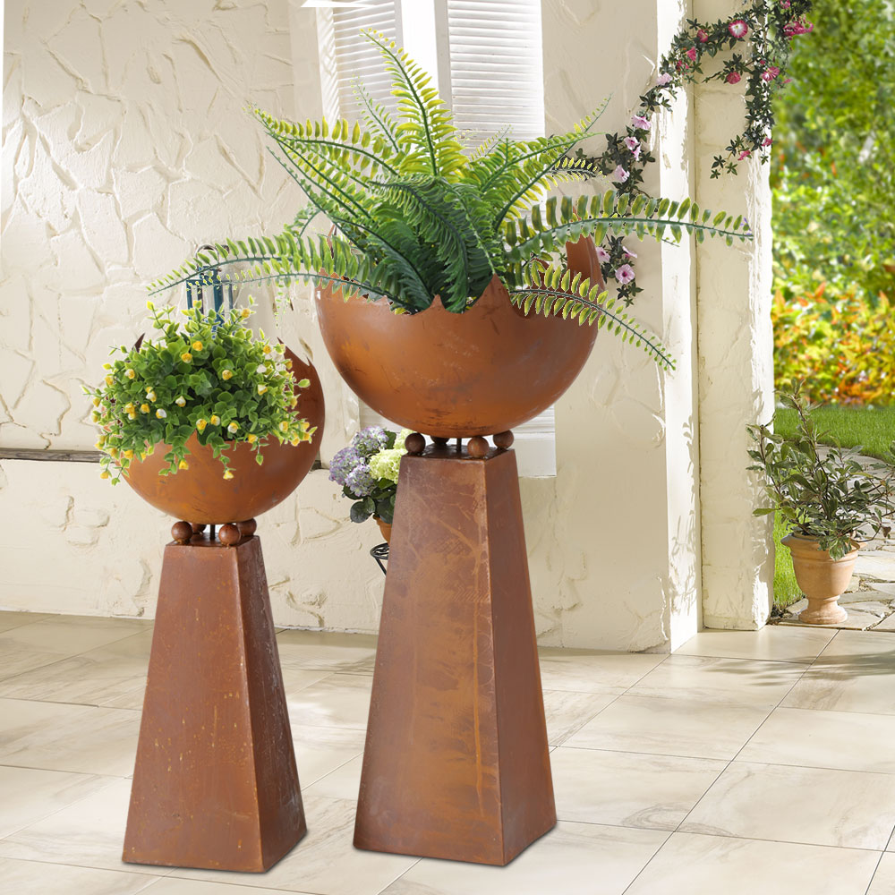 2er Set Dekoschale mit Stand, Flammen-Design, Edelrost