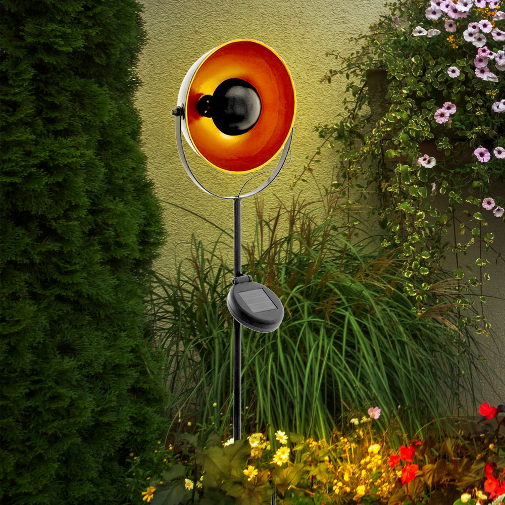 LED Solarleuchte, Erdspieß, Stahl, schwarz-orange, Höhe 61 cm