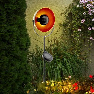 LED solar light, ground spike, steel, black  orange, height 61 cm