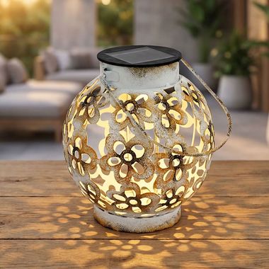 LED Solar Hängeleuchte, Dekorstanzungen, weiß-gelb, H 14 cm