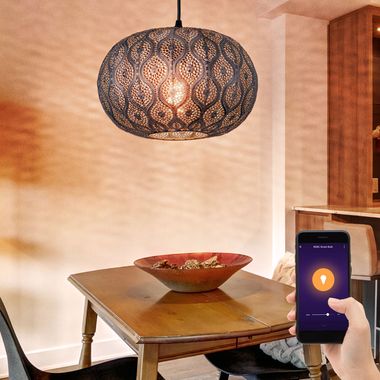 RGB LED Hängeleuchte, Kugel, App- und Sprachsteuerung, H 120 cm