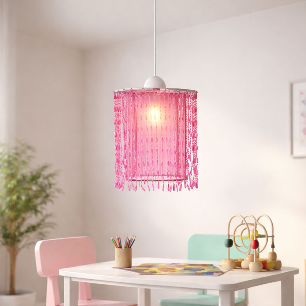 LED Hängeleuchte, Kristalle pink 22,5 cm