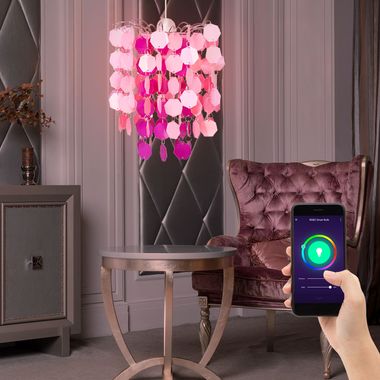 Suspension LED RGB, rose-rose, appli et commande vocale, 32 cm
