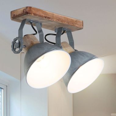 Plafondlamp, hout, verstelbare spot, H 17 cm, GEARWOOD