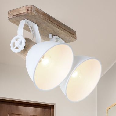 Lampa sufitowa, drewno, regulowany reflektor, wys. 17 cm, GEARWOOD