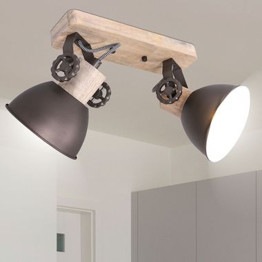 Ceiling lamp, wood, adjustable spot, H 17 cm, GEARWOOD