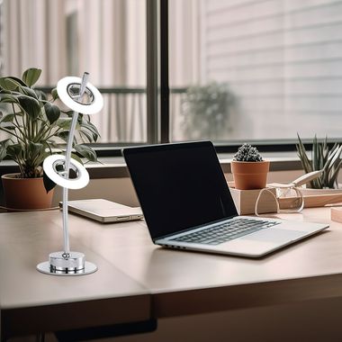 Lampada da tavolo LED, anello, girevole, cromo, altezza 50 cm