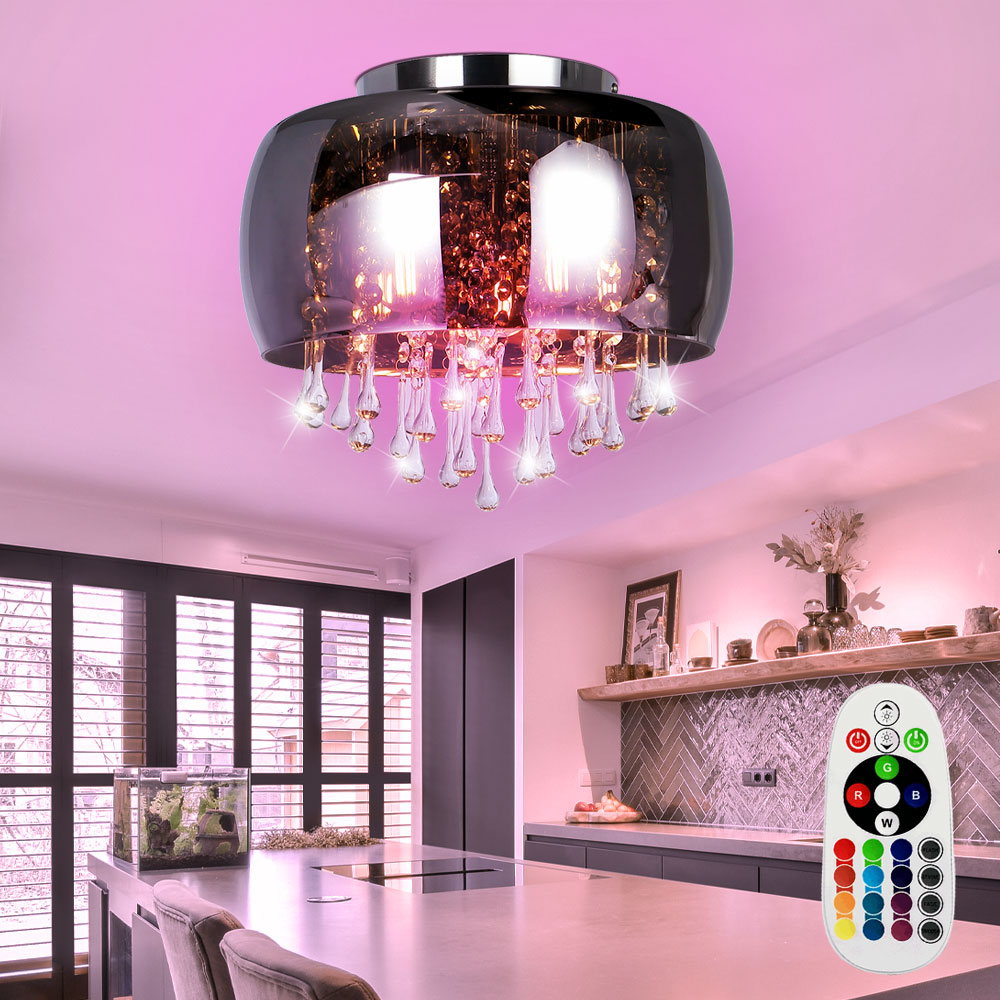 RGB LED Deckenlampe, Chrom, Glas, rauchfarben, 35 cm