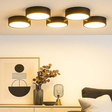 Plafonnier LED, noir, aspect bois, intensité lumineuse variable, L 74 cm