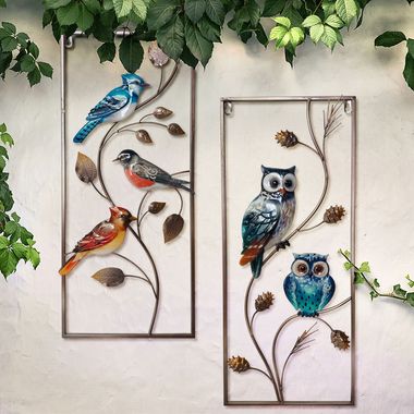 Gartenfigur, Vögel und Eulen, bunt, Metall, H 69,5 cm, 9,5 kg
