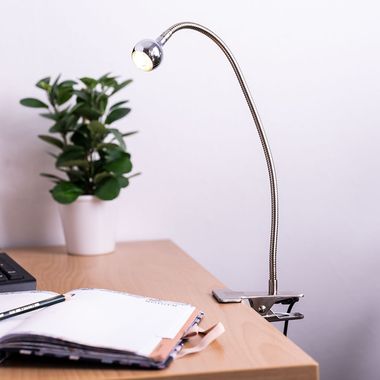 LED Klemmstrahler, silber, Flexo-Arm, max. Höhe 48 cm