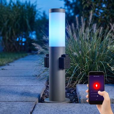 LED plintlamp, roestvrij staal, 2x stopcontact, app-bediening