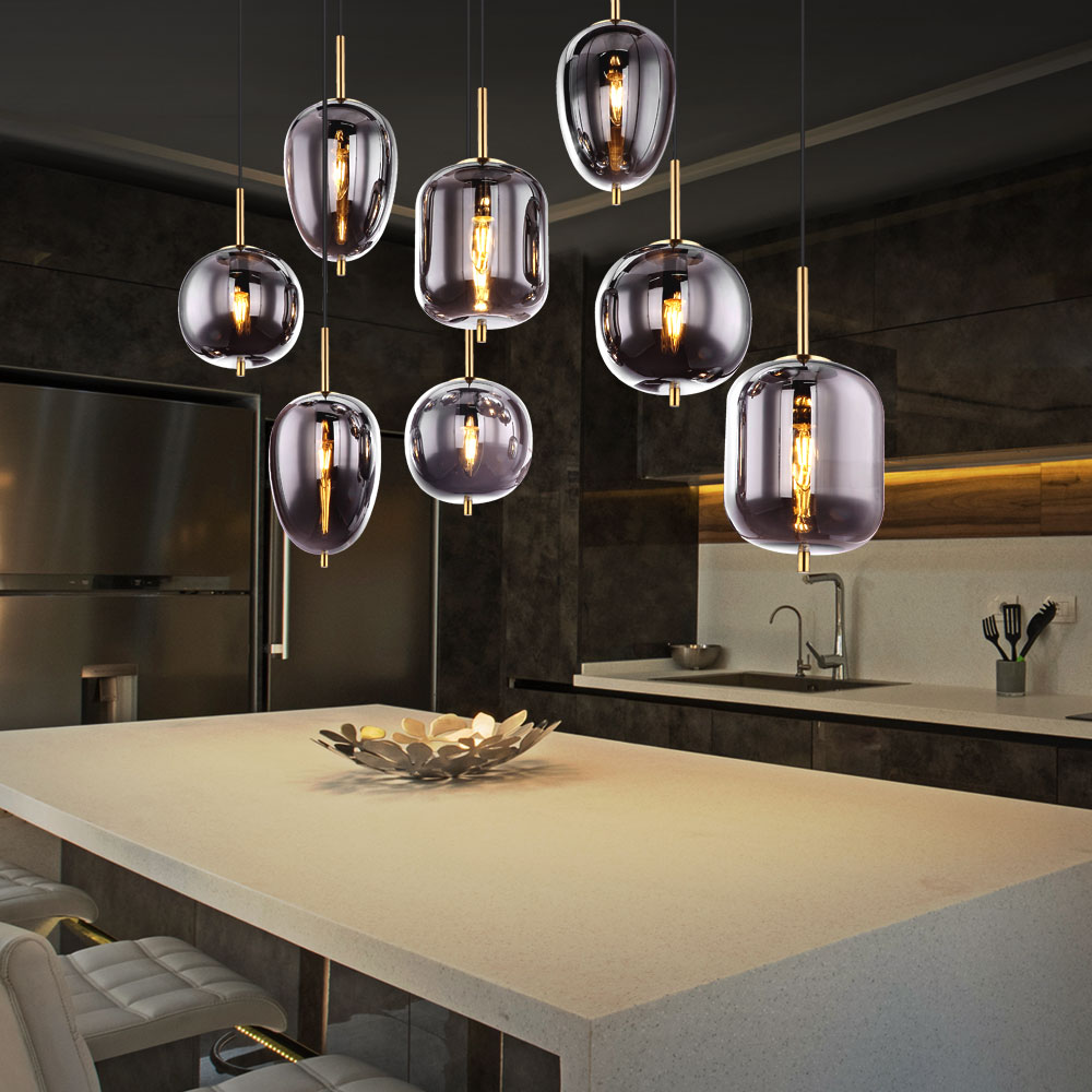 LED Pendelleuchte, Glas rauchfarben, schwarz, H 120 cm